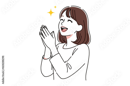 A Moment of Joy: A person with short hair, in simple clothes, joyfully claps their hands. The artwork captures a sense of lightheartedness and contentment.
