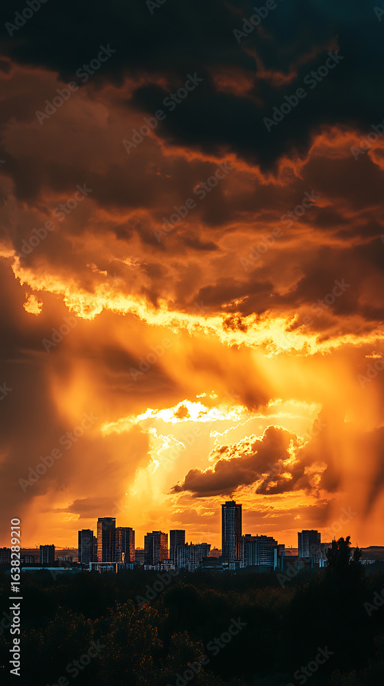 Obraz premium Sunset over city skyline