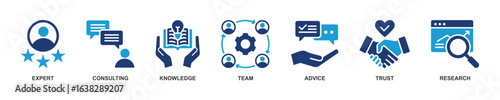 Banner of Expertise web vector illustration with icons of expert, consulting, knowledge, team, advice, trust and research.