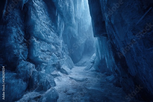 Frozen, icy cave passage
