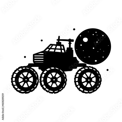 Space exploration vehicle rover on celestial body surface art silhouette
