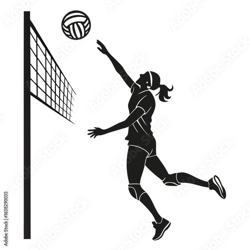 Dynamic Volleyball Duo in Action A Silhouette Depicting Athleticism the Excitement of Competitive Sport on a White Backdrop