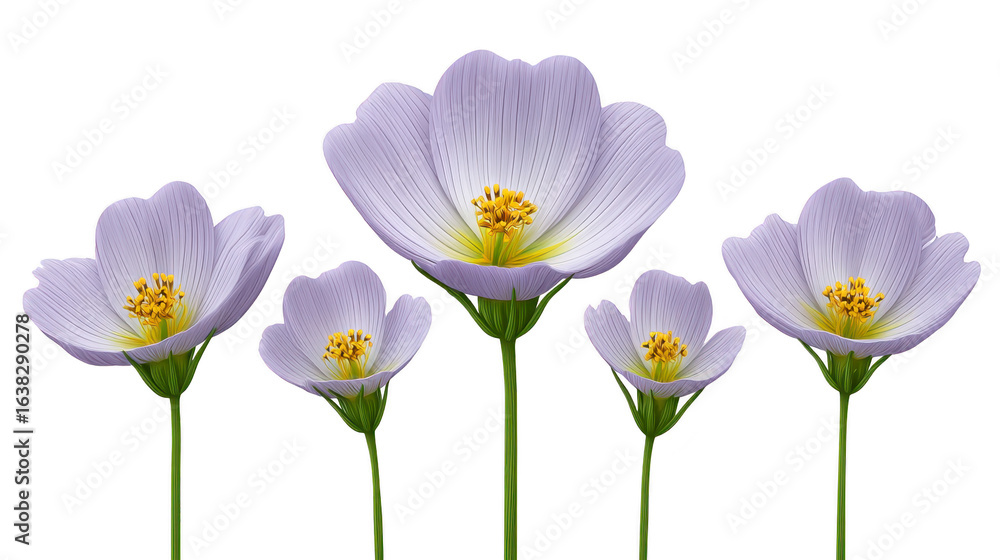 Obraz premium Beautiful lavender flowers with delicate petals and vibrant yellow centers stand tall, showcasing their elegance and charm in serene arrangement