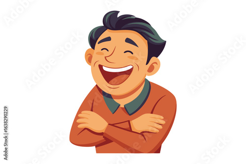 Pure Joy and Laughter: A Man Expressing pure Joy, with his arms crossed and radiating infectious laughter. Capturing the essence of unadulterated happiness.