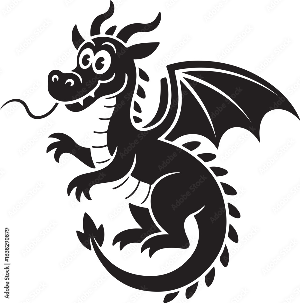 Obraz premium Funny Dragon Black Silhouette Vector