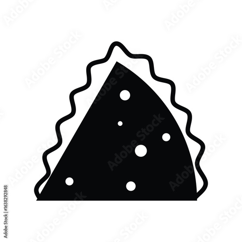 Minimalist black silhouette icon of a quesadilla on a white background, ideal for food shop menus, food labels, restaurants, apps, packaging design, or web design