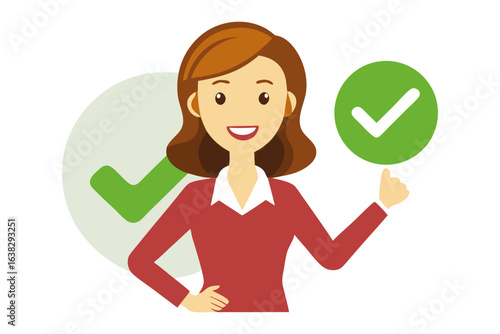 Approval and Assent: A friendly person presents a green checkmark as a gesture of approval, conveying agreement and satisfaction. Capturing the essence of acceptance and the affirmation of positivity.