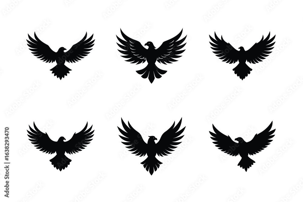Obraz premium Silhouette vector illustration of flying eagle set