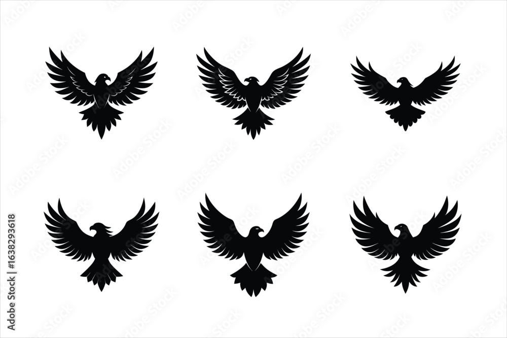 Fototapeta premium Silhouette vector illustration of flying eagle set