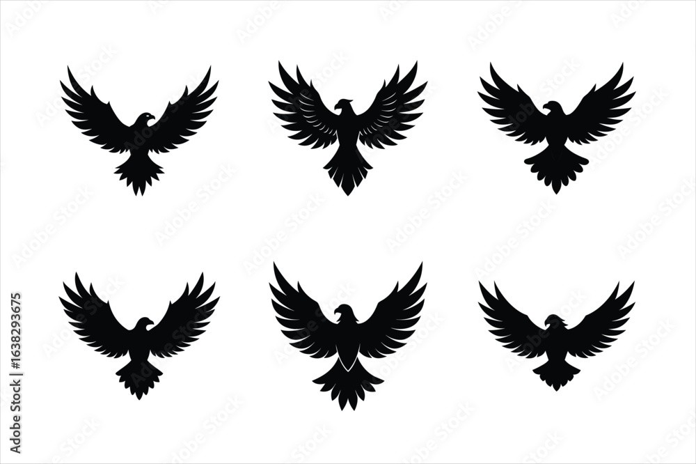 Obraz premium Silhouette vector illustration of flying eagle set