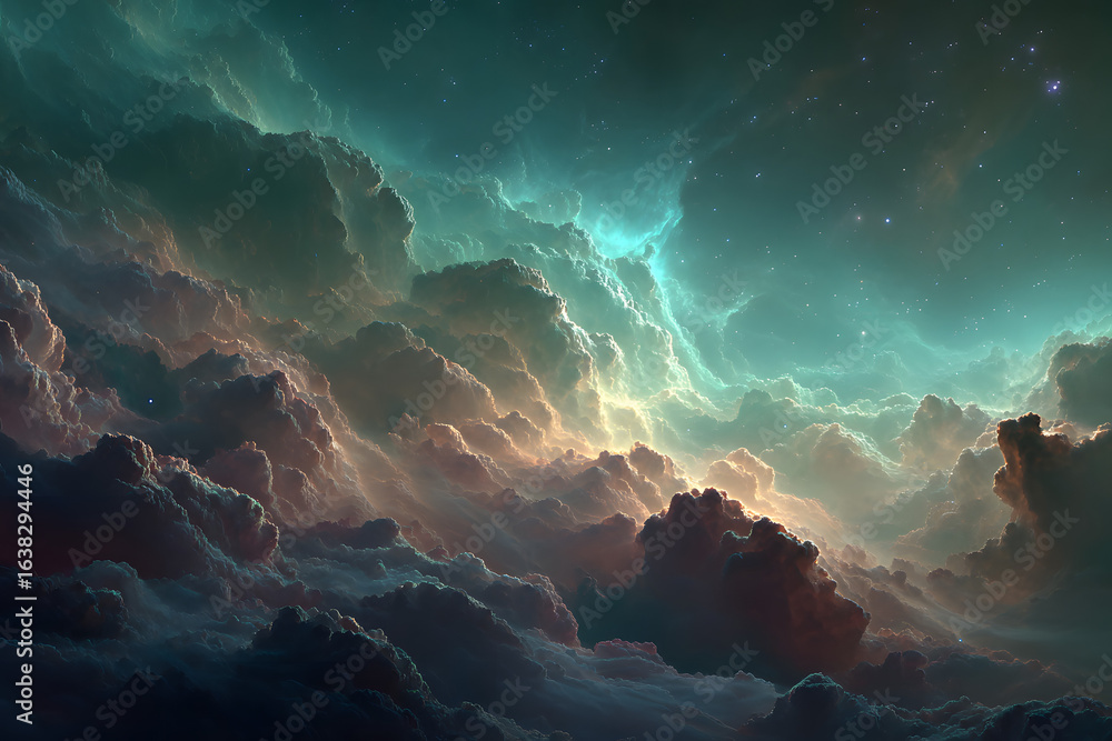 Fototapeta premium Deep space nebulae with galaxies and planets