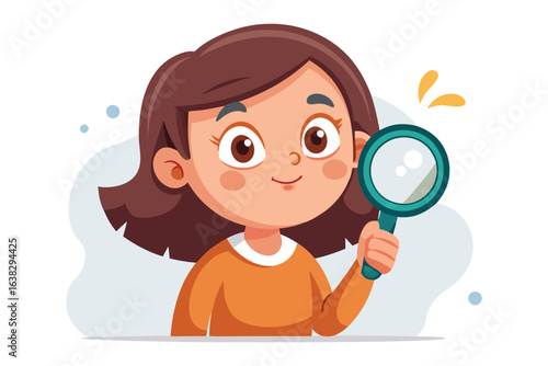 Curious Kid: A young girl gazes intently through a magnifying glass, her eyes reflecting curiosity and a thirst for exploration. Capturing her innocence and inquisitive nature.