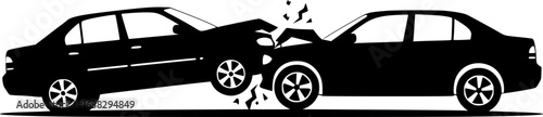 Collision of the vehicles: A graphic illustration of two automobiles involved in a collision, showcasing the destructive force and potential danger of vehicle accidents. 