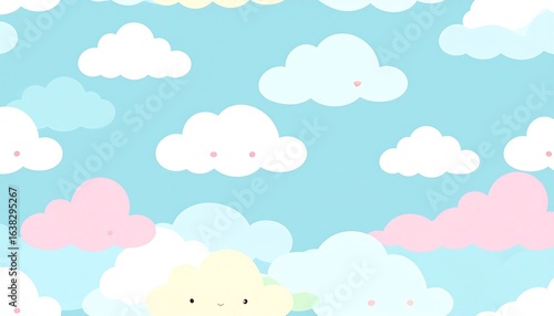 Cute cartoon clouds in pastel sky