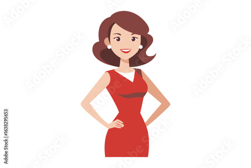 Elegant Lady in Red: An elegantly styled lady confidently posed, the embodiment of modern chic, exuding grace and poise in a sophisticated ensemble.