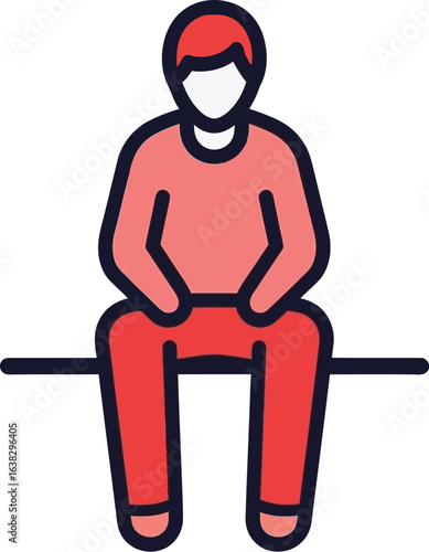 Stylized illustration of a person sitting with hands resting on their legs.