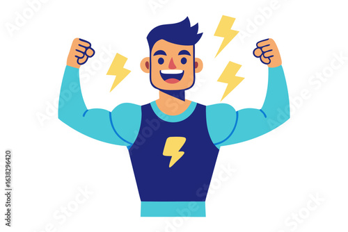 Unleashing Inner Power: a dynamic illustration showcasing a person's inner strength and potential. The individual flexes, embodying determination and resilience
