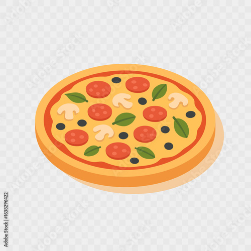 Flat style pizza illustration. Minimalist design with bright colors, suitable for icons, menus, mobile apps and web design. Vector illustration EPS10.
