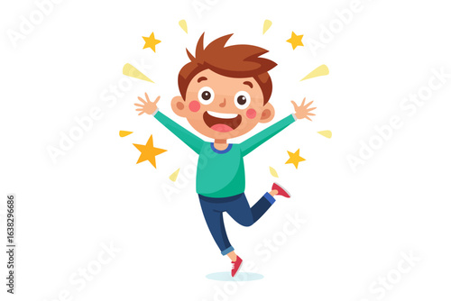Child's Joy and Wonder: A vibrant illustration captures the unbridled joy of a child, surrounded by stars, their arms outstretched in a gesture of pure happiness and exuberance. 