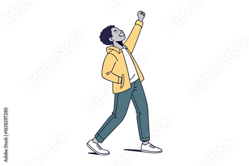 Embracing Aspirations: A determined person with a hand raised, a moment of inspired contemplation