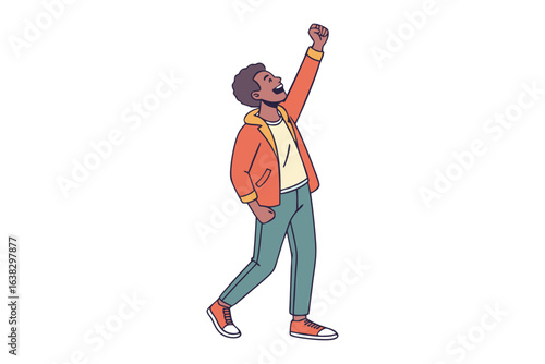 Joyful Victory: An illustrated figure raises a fist high in triumph, celebrating a moment of personal success, embodying enthusiasm and the spirit of achievement.