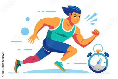 Sprint to Victory: A dynamic illustration captures a runner sprinting towards their goal, the stopwatch marking the passage of time, symbolizing the energy of speed and the challenge of competition.