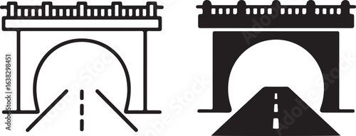 Tunnel Entrance Vector Icons: Road Sign Symbols, Black and White Minimalist Style