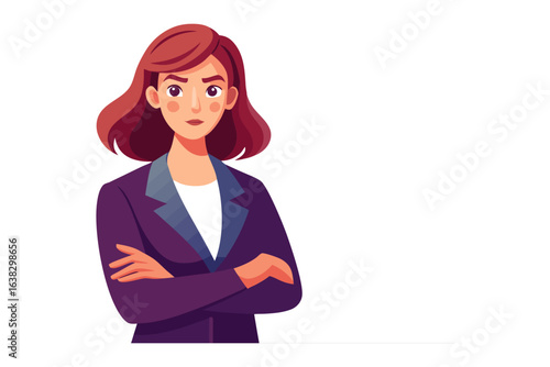 Confident Woman in Business Attire: A self-assured business woman with folded arms portrays a modern professional, poised in a moment of assertive competence.