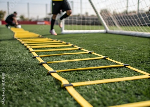 Agility ladder training on soccer field for athletic performance and speed development