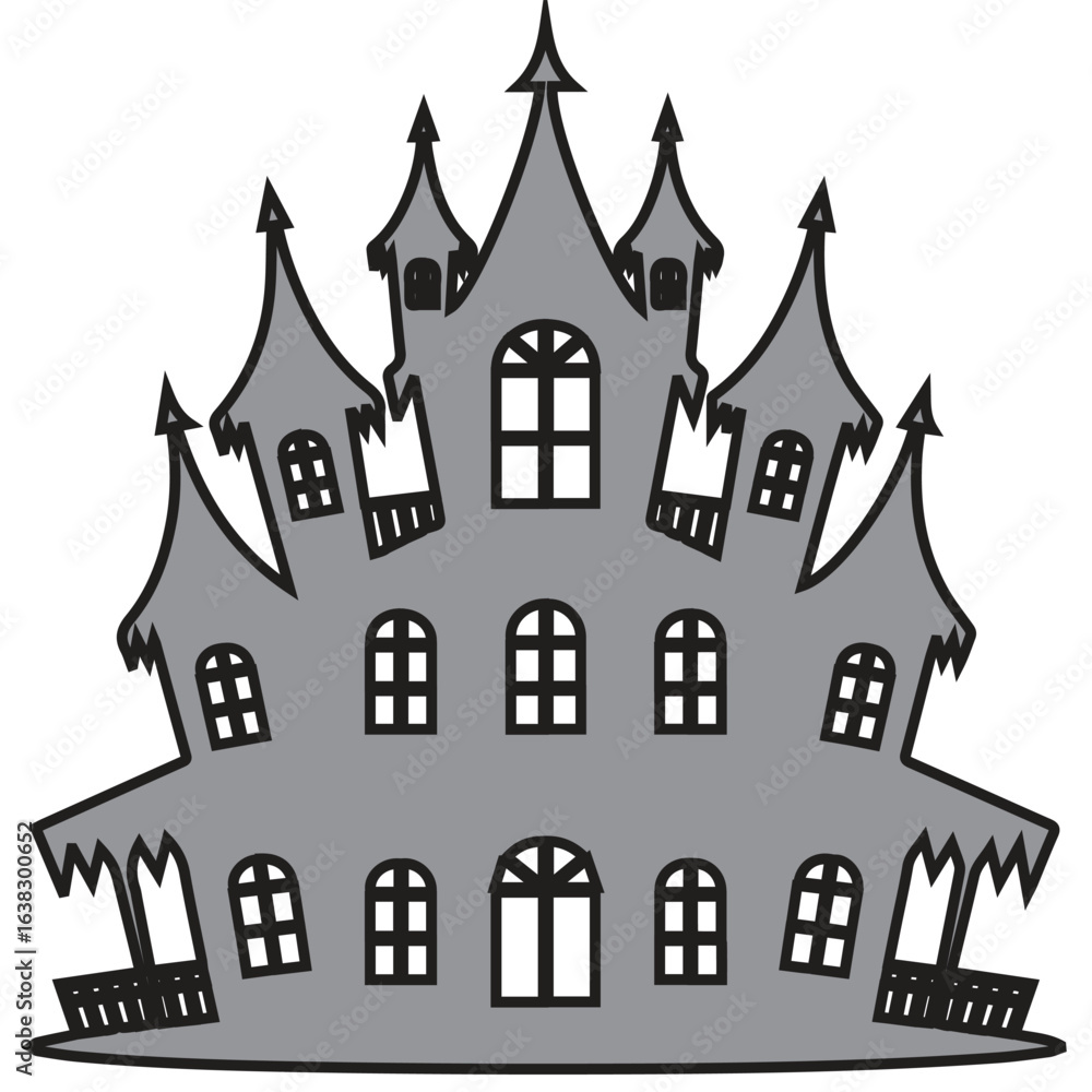 Obraz premium A spooky haunted castle with gothic architecture and eerie windows, isolated on white background, perfect for halloween designs, vector illustration