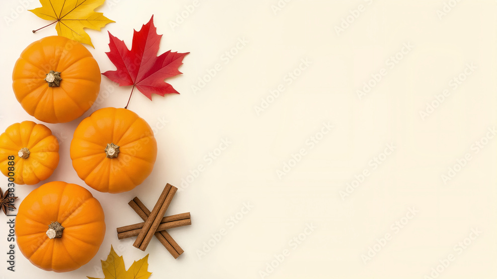 Fototapeta premium Minimalist Autumn Pumpkins and Leaves for Thanksgiving