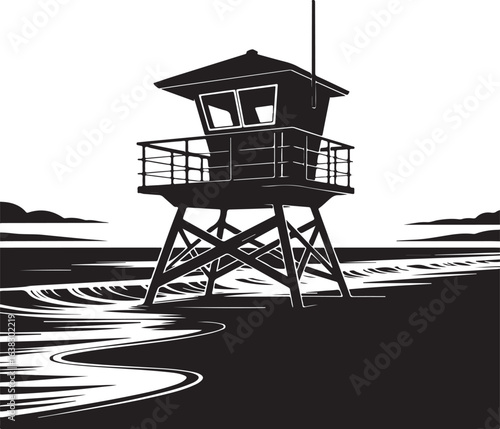 Black Illustration of Lifeguard Tower Vector Silhouette