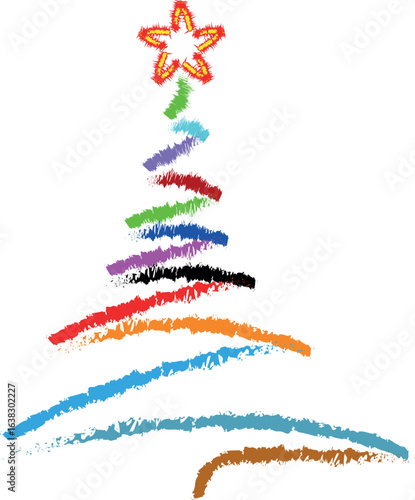 Christmas Tree Vector on white. Red Christmas Tree Painted illustration. Sketch, drawn or painted artistic illustration of a x mas tree. Ribbon Christmas Stylish Tree. Vector can be to any size.