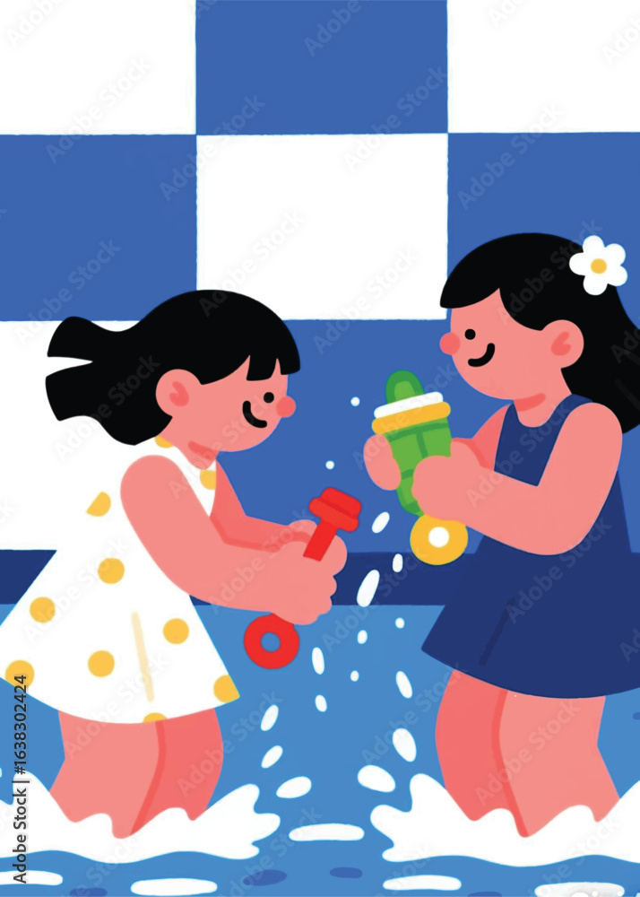 Fototapeta premium two happy little girls playing Illustrator Artwork design template poster