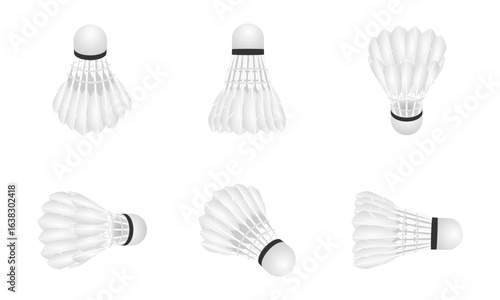 feather shuttlecock set for badminton sport, vector illustration isolated on white background.