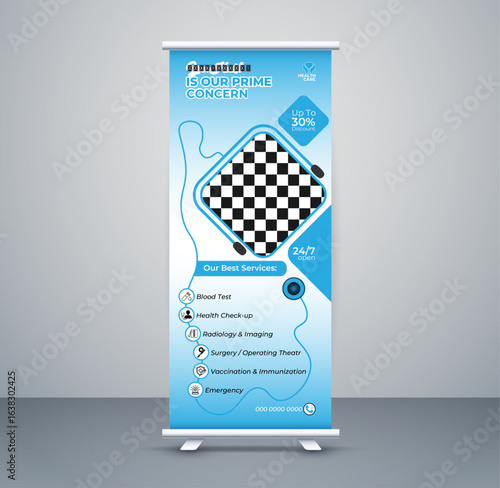 New modern abstract medical clinic roll up banner design.