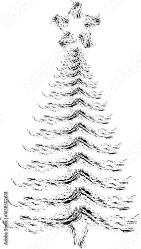 Christmas Tree Vector on white. Red Christmas Tree Painted illustration. Sketch, drawn or painted artistic illustration of a x mas tree. Ribbon Christmas Stylish Tree. Vector can be to any size.