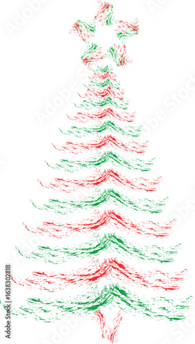 Christmas Tree Vector on white. Red Christmas Tree Painted illustration. Sketch, drawn or painted artistic illustration of a x mas tree. Ribbon Christmas Stylish Tree. Vector can be to any size.