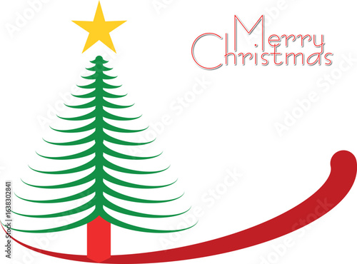 Christmas Tree Vector on white. Red Christmas Tree Painted illustration. Sketch, drawn or painted artistic illustration of a x mas tree. Ribbon Christmas Stylish Tree. Vector can be to any size.