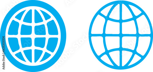 Global icon set,Set of blue globe icons in wireframe style representing global network and worldwide connection