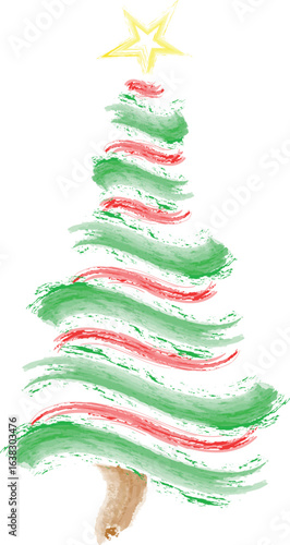 Christmas Tree Vector on white. Red Christmas Tree Painted illustration. Sketch, drawn or painted artistic illustration of a x mas tree. Ribbon Christmas Stylish Tree. Vector can be to any size.