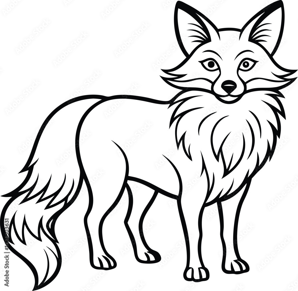 Fototapeta premium Vector illustration of a cute fox standing in nature with white background and wildlife animals around