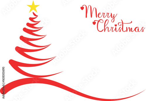 Christmas Tree Vector on white. Red Christmas Tree Painted illustration. Sketch, drawn or painted artistic illustration of a x mas tree. Ribbon Christmas Stylish Tree. Vector can be to any size.