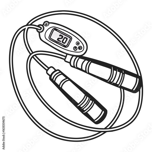Digital jump rope with counter and handles for fitness and exercise on a black background