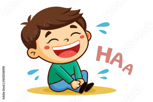 Joyful Child's Laughter: A charming illustration of a child radiating pure joy, with sparkling eyes and a hearty HAA of laughter, capturing a moment of childlike glee.