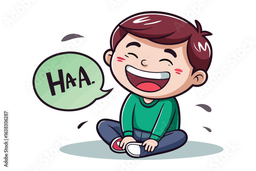 Joyful Laughter of the Boy:  A cheerful boy with rosy cheeks radiates pure, unadulterated happiness as he bursts into laughter, the sound echoing in a speech bubble.