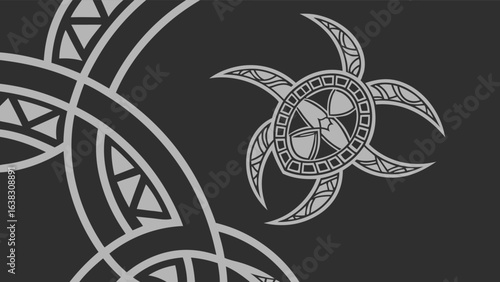 A captivating tribal turtle tattoo design, showcasing a blend of traditional patterns and modern aesthetics, creating a unique and eyecatching artwork