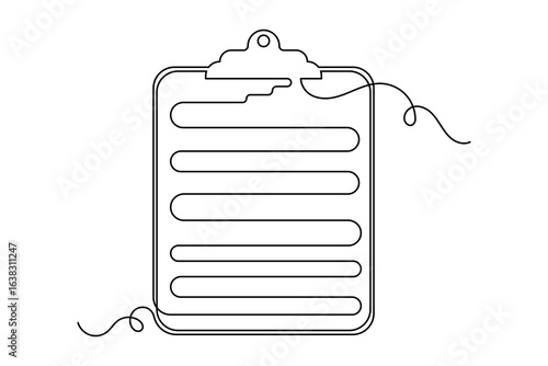 Clipboard with checklist one line art continuous drawing in minimalist outline vector illustration