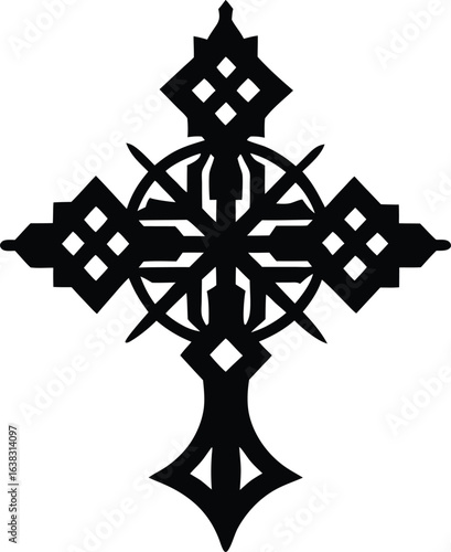 Ethiopian orthodox cross silhouette isolated on white background
