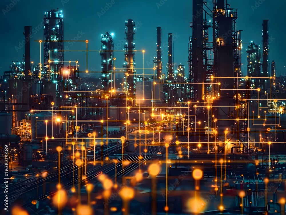 Fototapeta premium An industrial hub with a decentralized smart grid and flexible power distribution driven by digital revolution long title A sprawling industrial